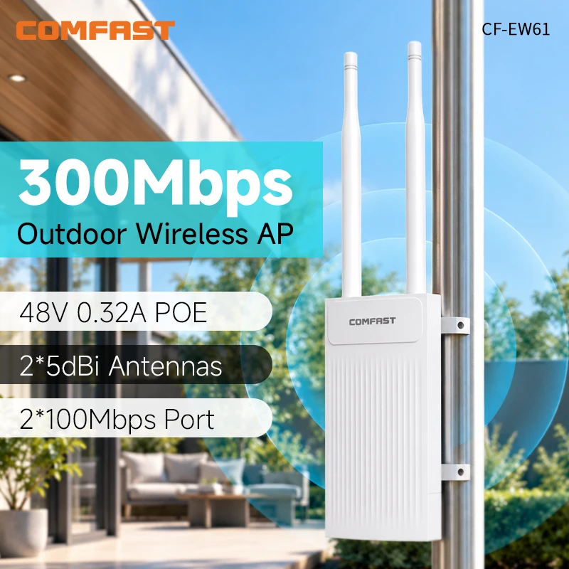 Comfast Outdoor WLAN-Zugangspunkt 300 Mbit/s, WLAN-Router mit großer Reichweite, 2*5-dBi-Antenne, hohe Leistung, 500 mW, Reichweitenverstärker, 48 V PoE, Signalverstärker, wasserdichter Verstärker,