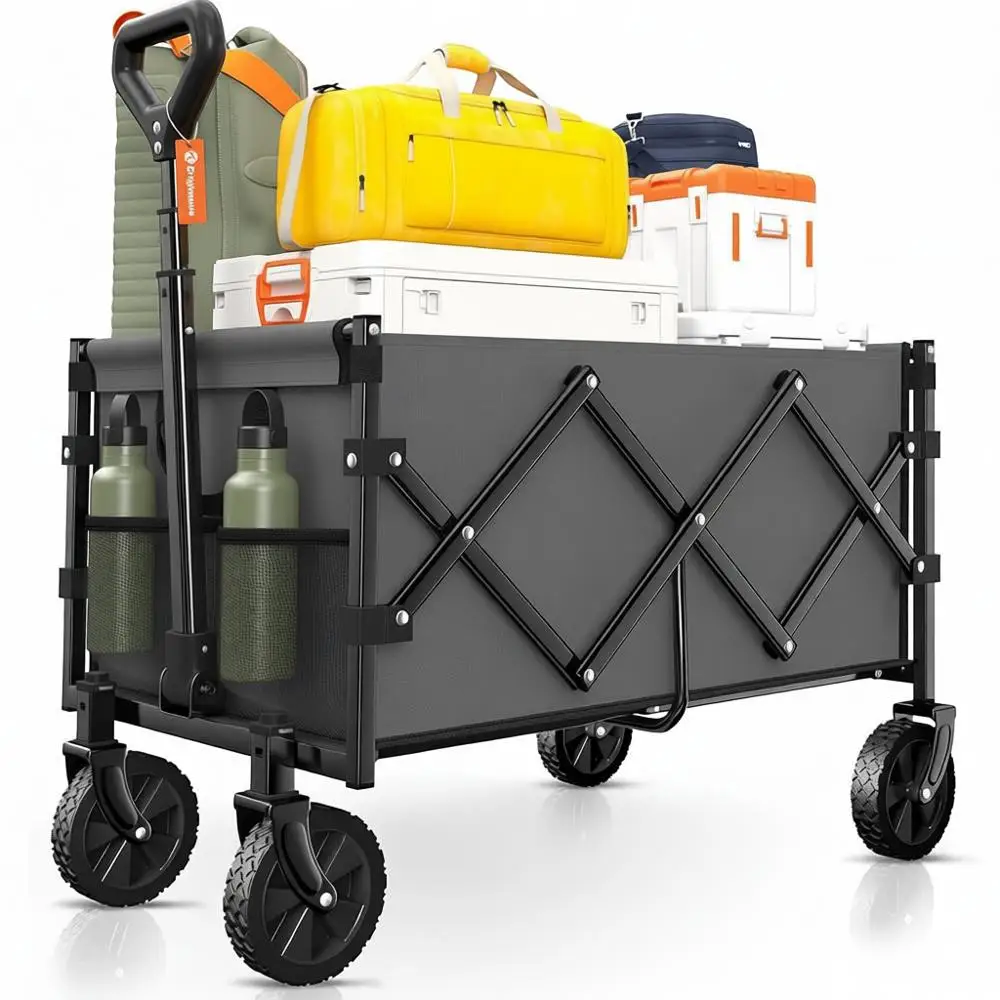 

Collapsible Portable Heavy Duty Folding Wagon Cart - Beach Utility Outdoor Groceries Shopping Camping Sports Garden with Large C