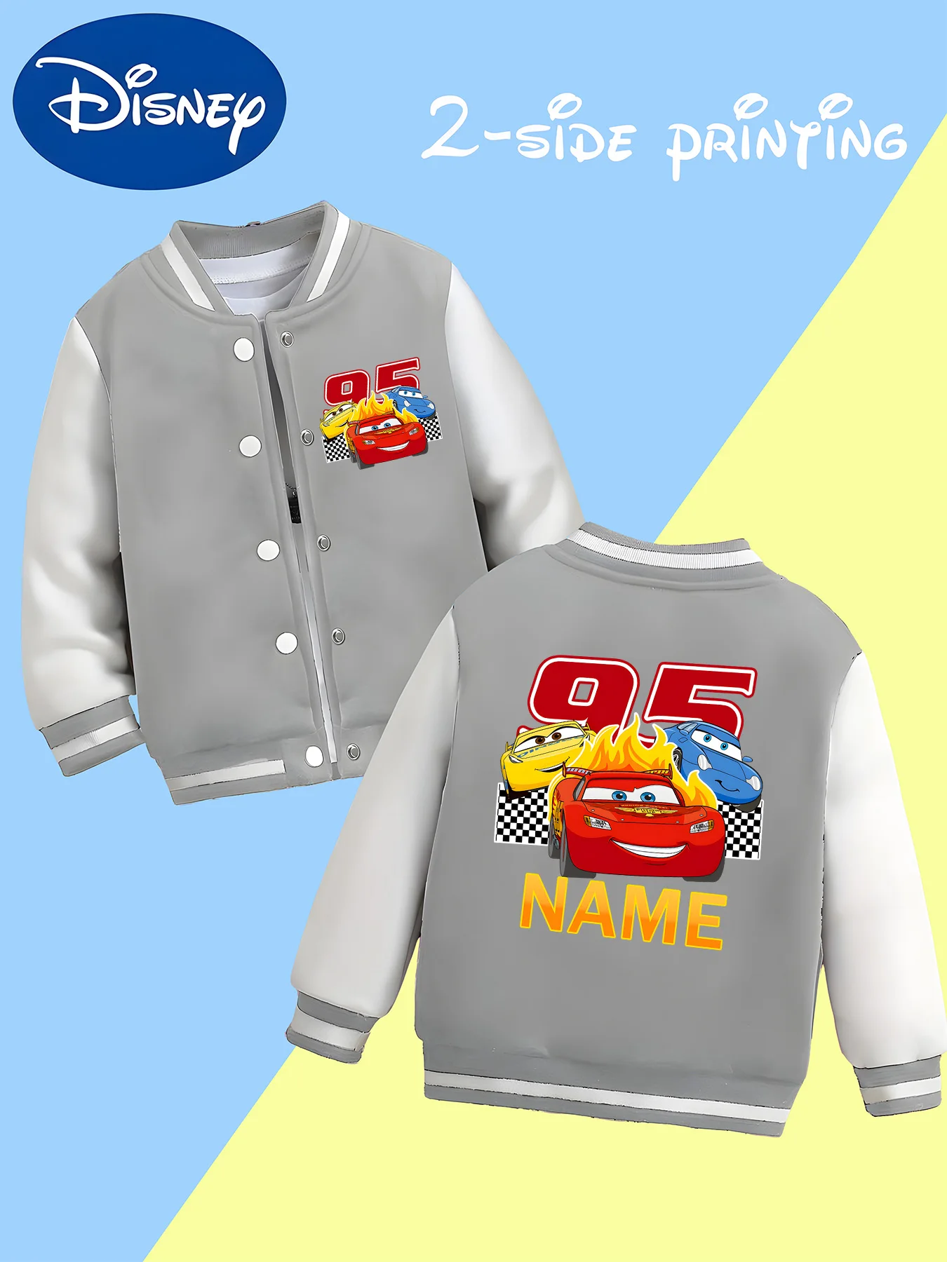 سترة بيسبول MINISO Disney Boys - فريق Cars 95، led by Lightning McQueen، رائعة جدًا، حفلة موضوع السباق، ملابس مدرسية يومية