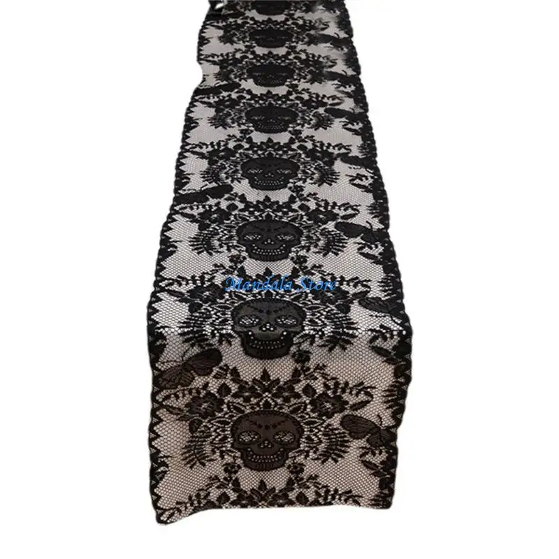 

U2JC Polyester Halloween Lace Tablecloth For Wall Banners Party Background Or Dining Table Decoration Table Runner Flag