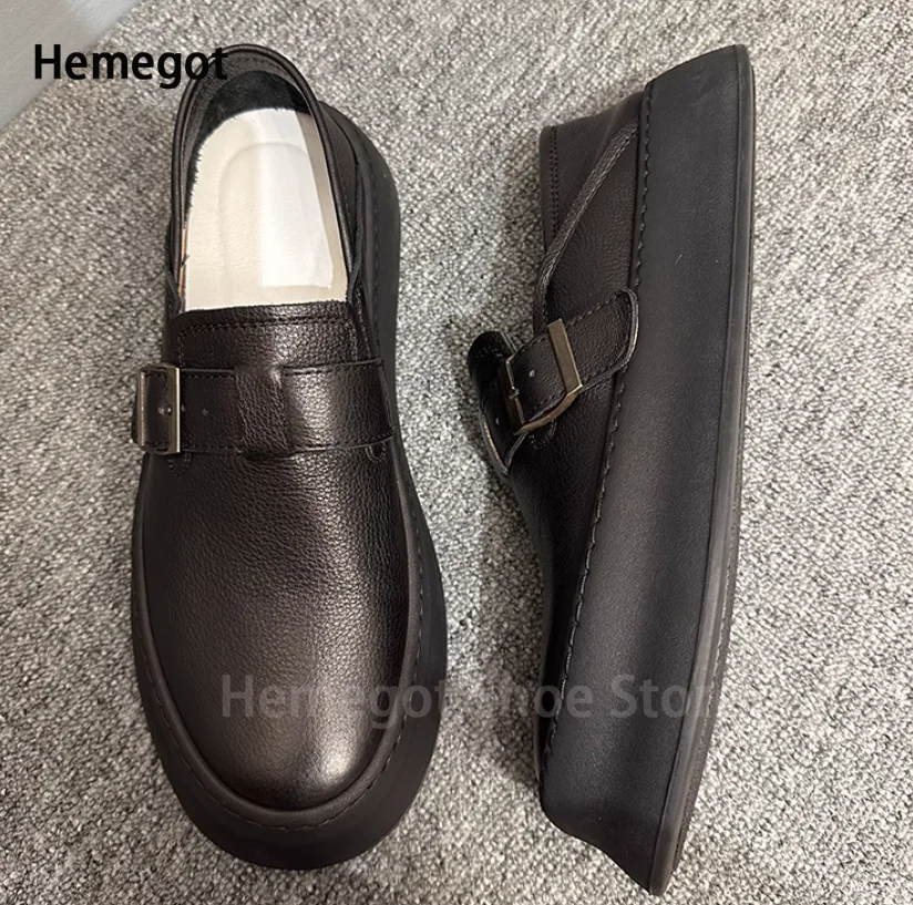 

Thick-Soled Men's Shoes Round Toe Slip On Casual Shoes Wear-Resistant Breathable Solid Color Males Shoes Handmade Men's Shoes