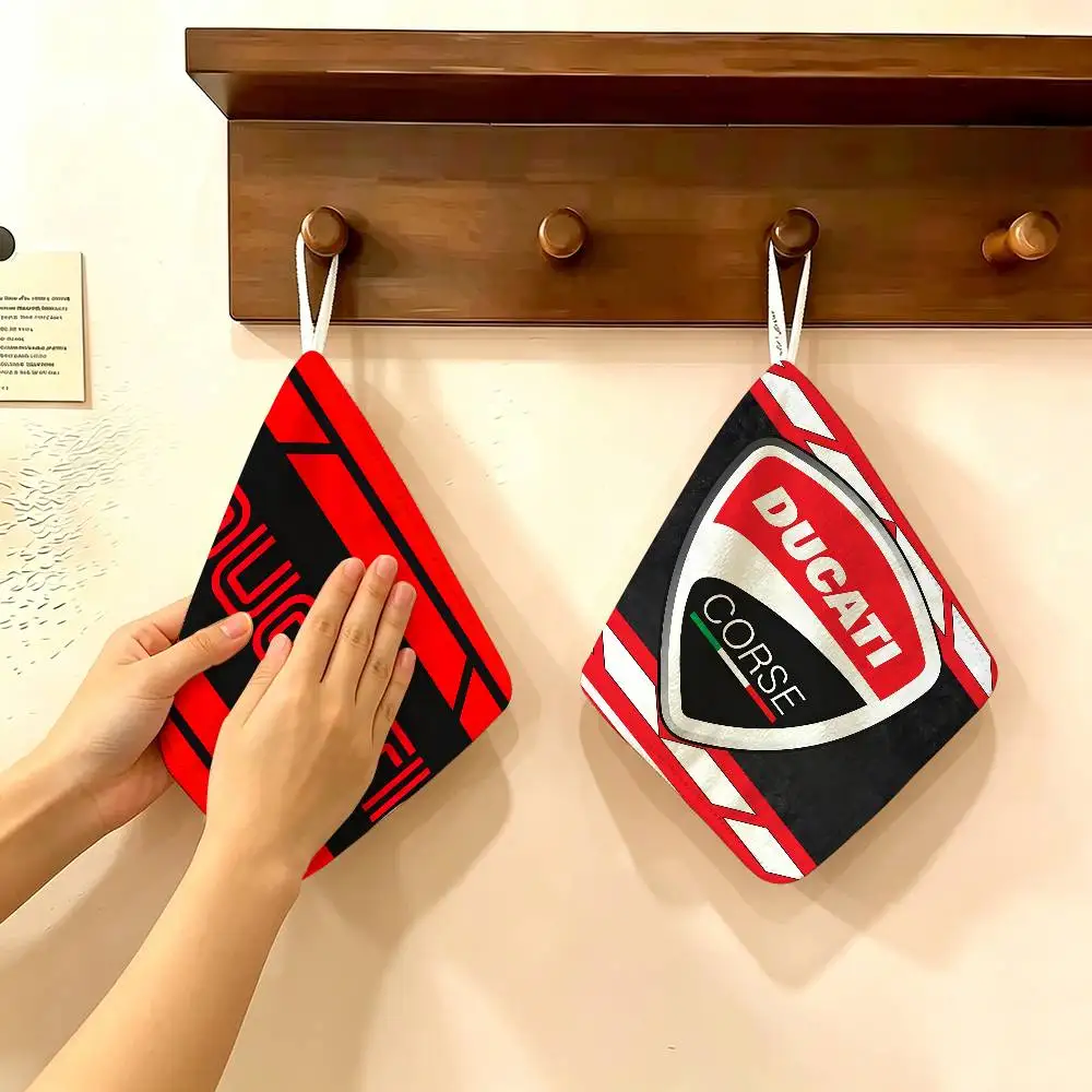 D-DucatiS Motorcycle LOGO Polyester Cotton Hanging Kitchen Towel, Skin Friendly Hand Wiping Towel for Hotel Cafe Household