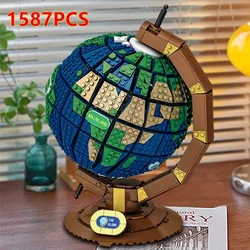 1587Pcs MOC World Globe Map Earth Assembly Building Block Model Educational Bricks Desktop Ornaments Toys For Kid Christmas Gift