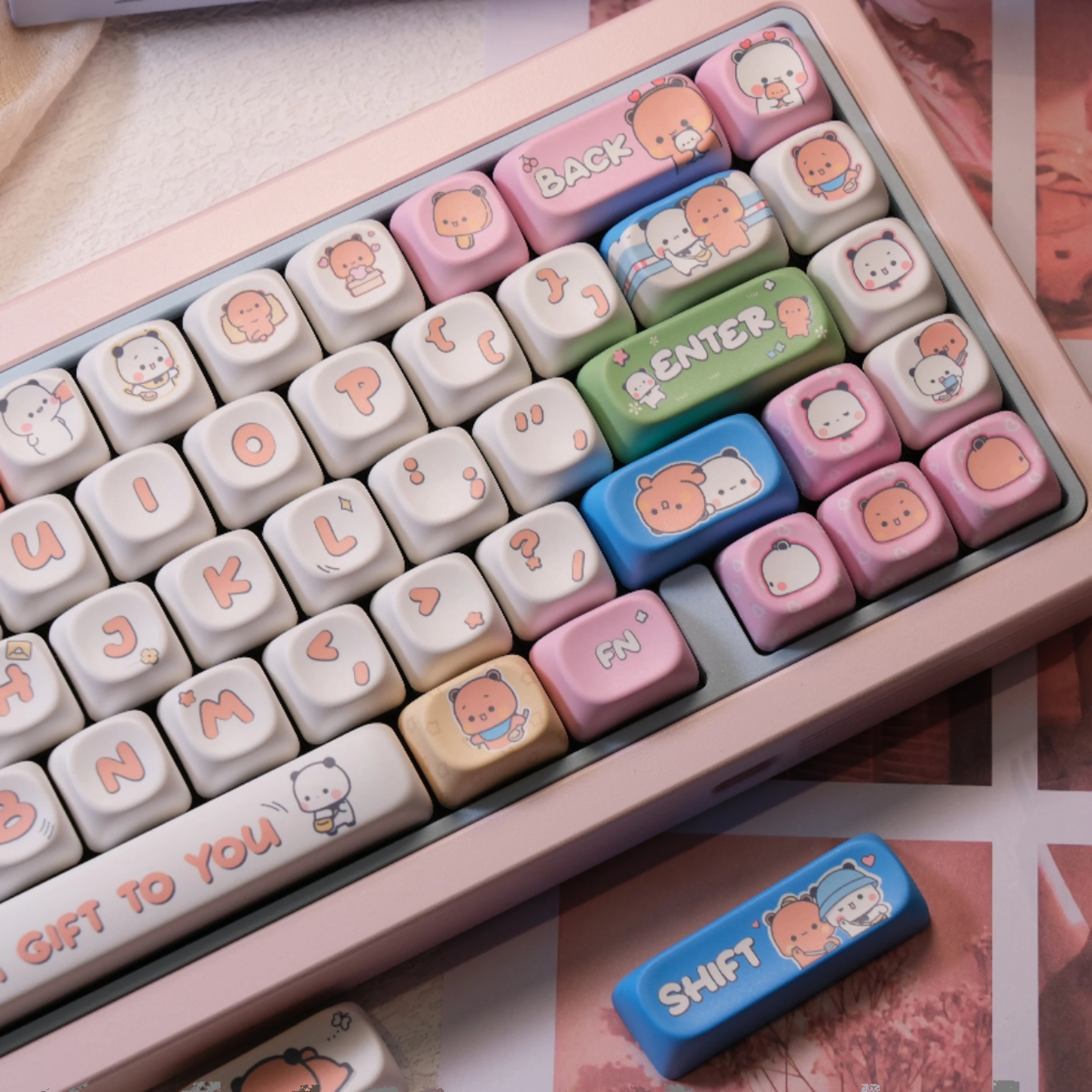 MAIMOOO Cute Bubu Yier Theme Keycap MOA Profile PBT Thermal Sublimation Kawaii Bear Panda Keycaps for Mechanical Keyboard Gifts