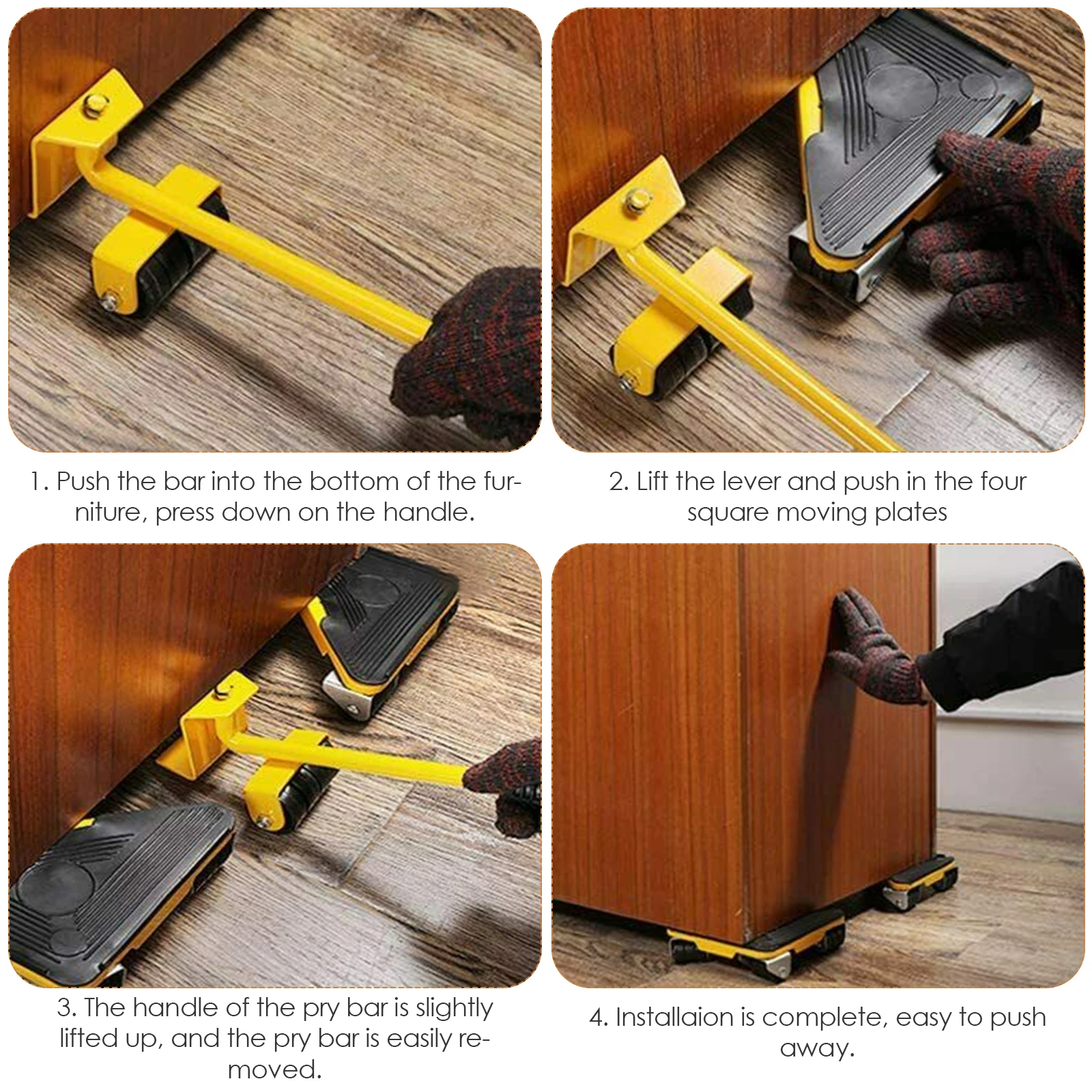 5Pcs Furniture Mover Set Furniture Mover Tool Transport Lifter Heavy Stuffs Moving Wheel Roller Bar Hand Tools Load Up To 300kg