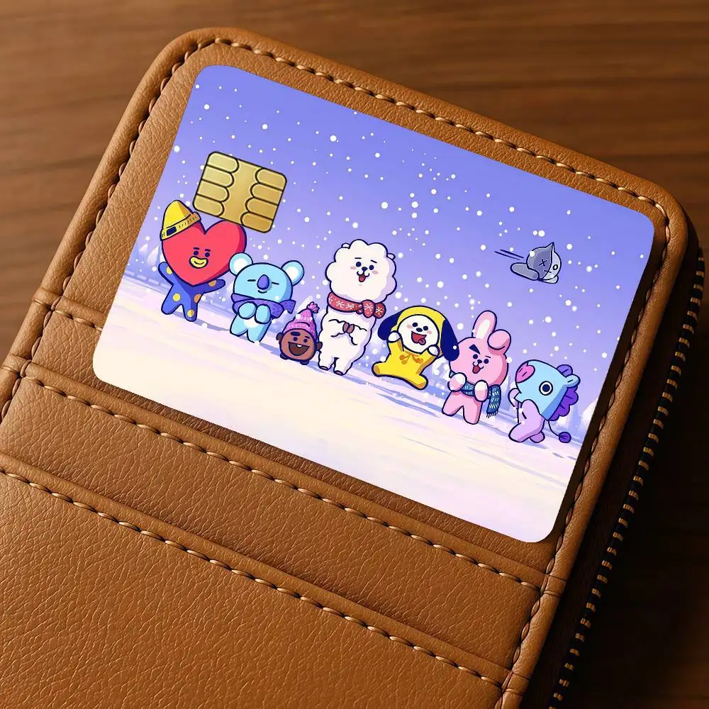 Cartoon B-BT Cute-21 Credit Skin Cover Card Stickers 4PCS Film Bus Pass Front Decoration Bank Debit Waterproof