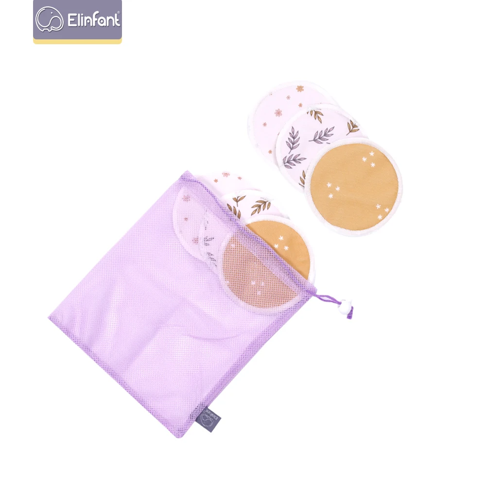 Elinfant Waterproof Washable Feeding Pad Nursing Pads 6pcs Bamboo Breast Pad For Mum with Laundry Bag