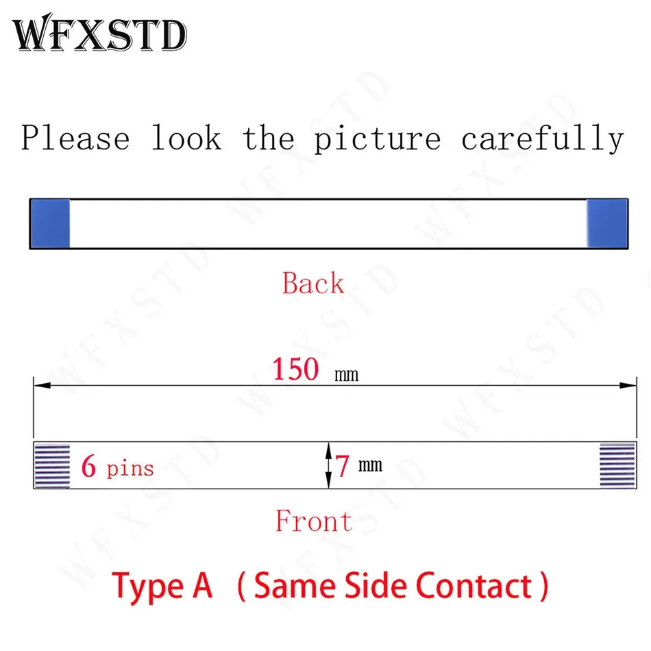 6Pins 7mm 150mm Type A New Flex cable AWM 20624 80C 60V VW-1 Same Side Copper Pins Contact