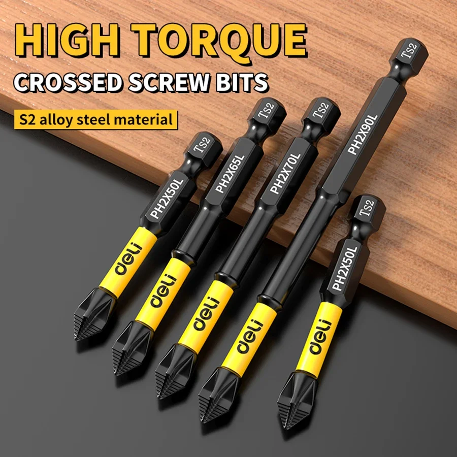 Deli PH2 Screwdriver Magnetic Batch Head Impact Strong Cross High Hardness 65/110/150mm Anti Non-slip WaterProof Tools