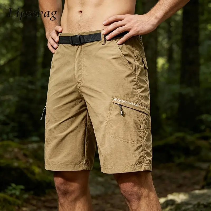 

Vintage Mens Multi Pocket Cargo Shorts Spring Summer Stylish Solid Color Loose Shorts Men New Casual Breathable Quick-dry Shorts