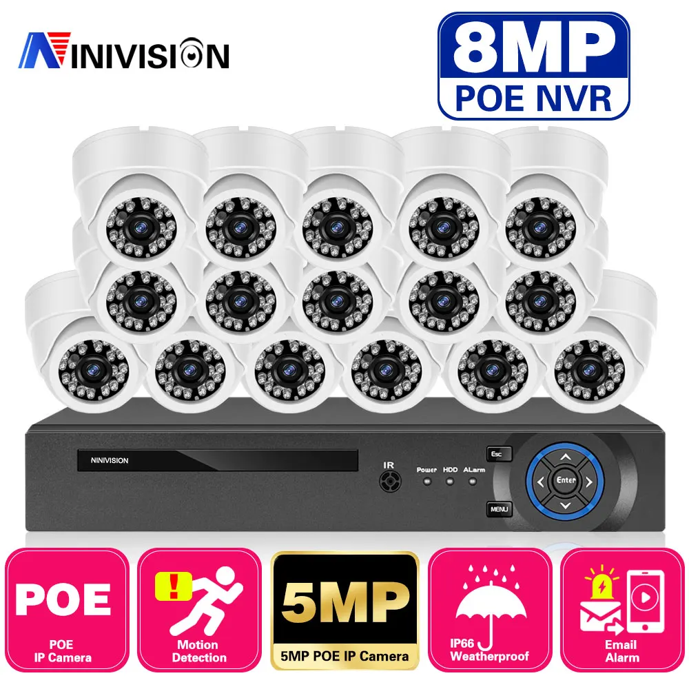 5MP Ultra HD POE Video Surveillance System 16CH 4K NVR Recorder with 16X 5MP Security Camera CCTV Kit 8 Channel IP Dome Cam Set