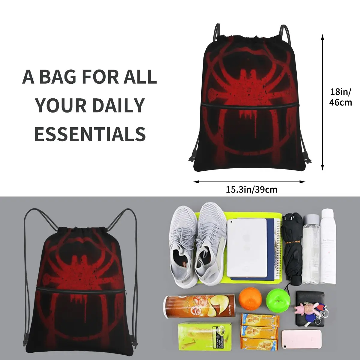 Miles Morales Spider Symbol Portable Backpacks Drawstring Bag Multi-function Drawstring Bundle Pocket Book Bags For Students