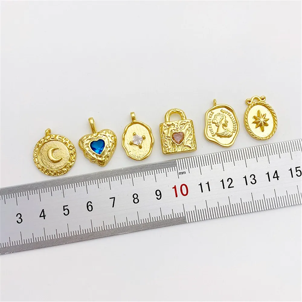 14K Gold Zircon Star Moon Love Bag Avatar Pendant DIY Handmade Bracelet Necklace Ear Jewelry Pendant L485