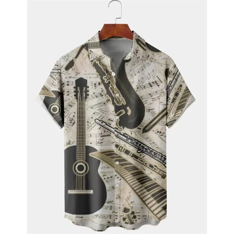 Camisa masculina verão camisa havaiana padrão impressão notas musicais ao ar livre rua manga curta roupas impressas designer de moda