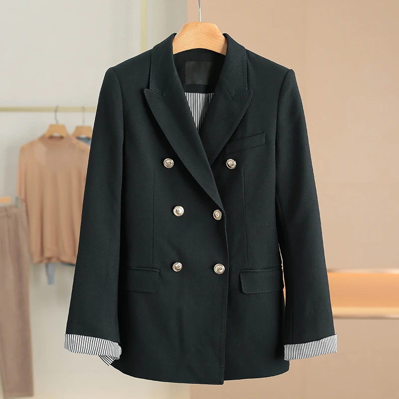 

Женский приталенный пиджак в полоску с пэчворком, весенняя новинка, модный, из вискозы, с одним разрезом, длинными рукавами, на двух пуговицах