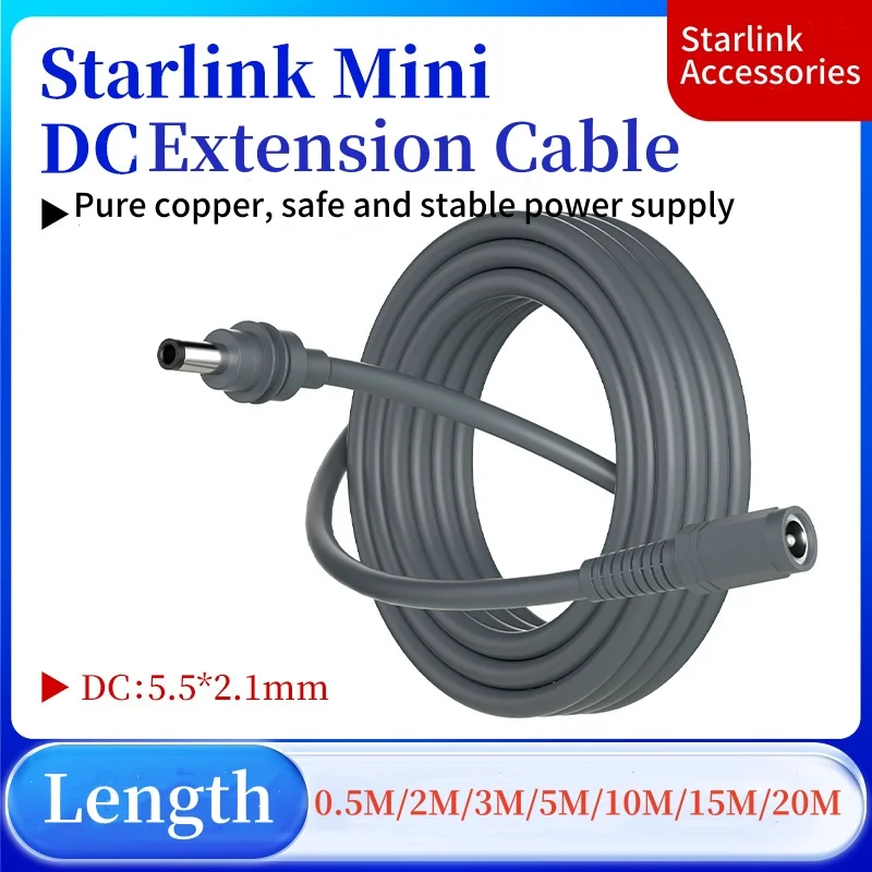 Starlink Mini DC Male To Female Adapter Cable Short Cable 0.5M 2M 3M 5M 10M 20M DC Power Extension Kabel For Starlink Mini V4
