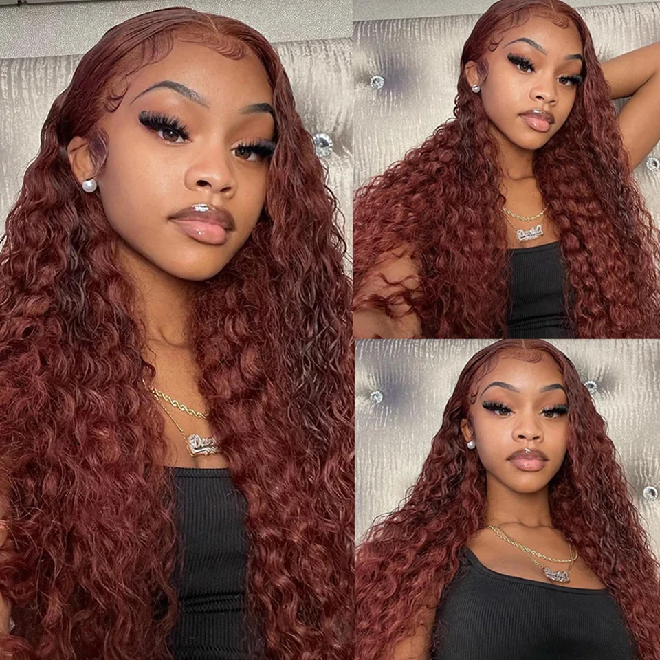 Reddish Brown 13x6 Water Wave Lace Frontal Glueless Wig Copper Red 13X4 Water Wave Human Hair Wigs 5X5 HD Closure Wig PrePlucked