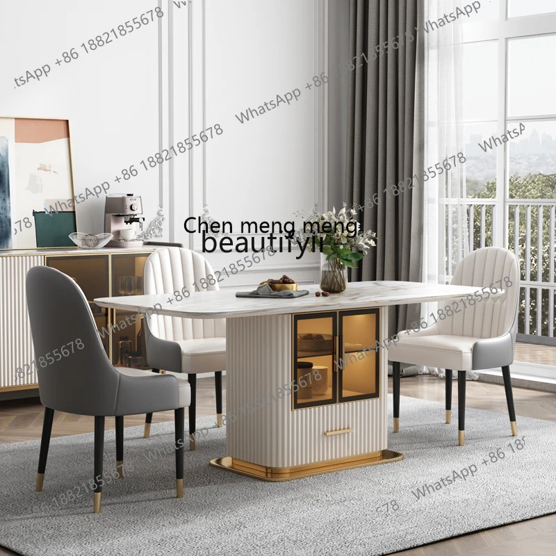 Light Luxury Bright Stone Plate Dining Table Modern Simple Paint Small Apartment Dining Household Rectangular Dining Table