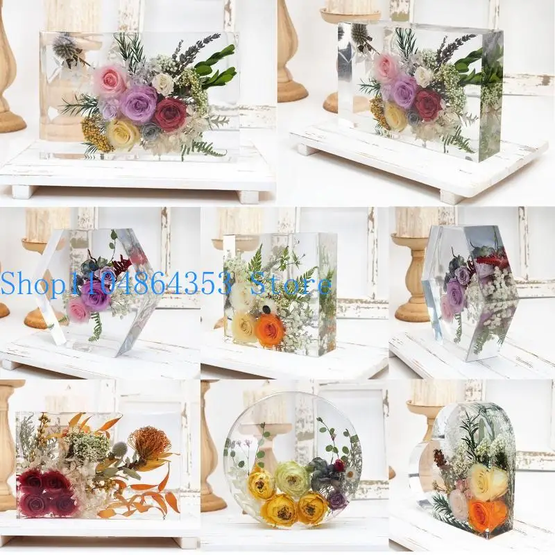 652F Bookend Molds for Resin Rectangle Square Hexagon Round Heart Silicone Molds for Epoxy Casting for Home Decor