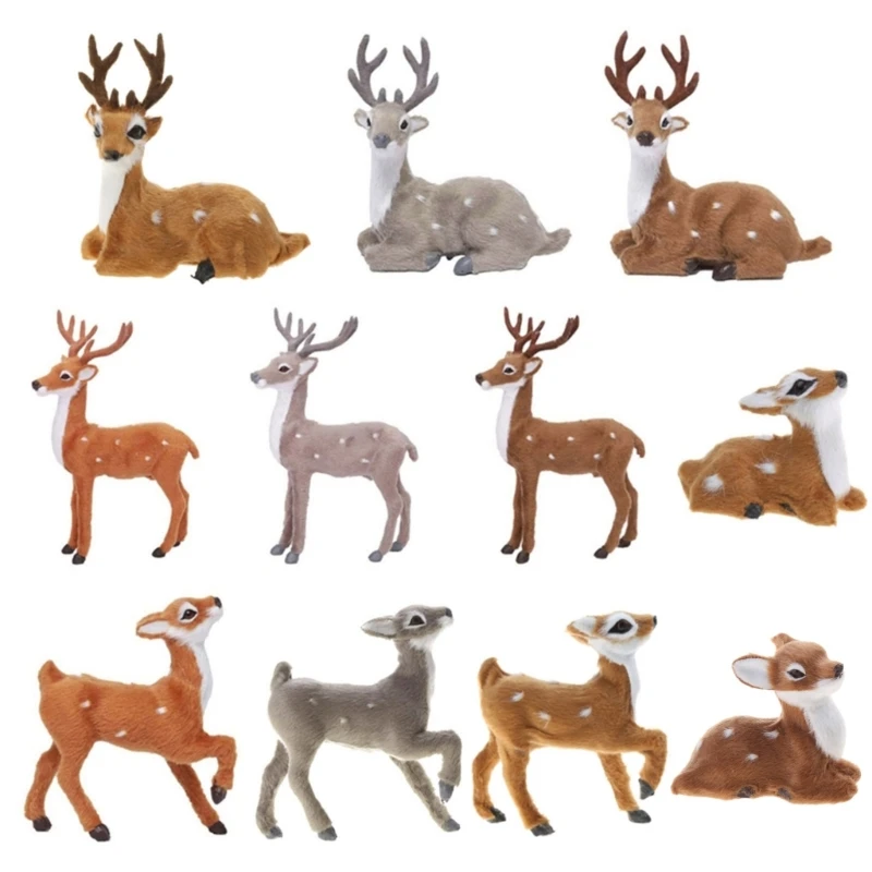 Simulation Christmas Reindeer Figurine Xmas Elk Deer Doll New Year Party Ornament Home Decor Children Toys