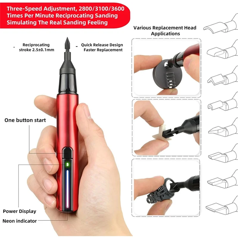 フレッシュミニ電動往復サンダー USB 充電 3 速度調整可能 & 8 サンディングヘッド DIY クラフト用の精密ツール