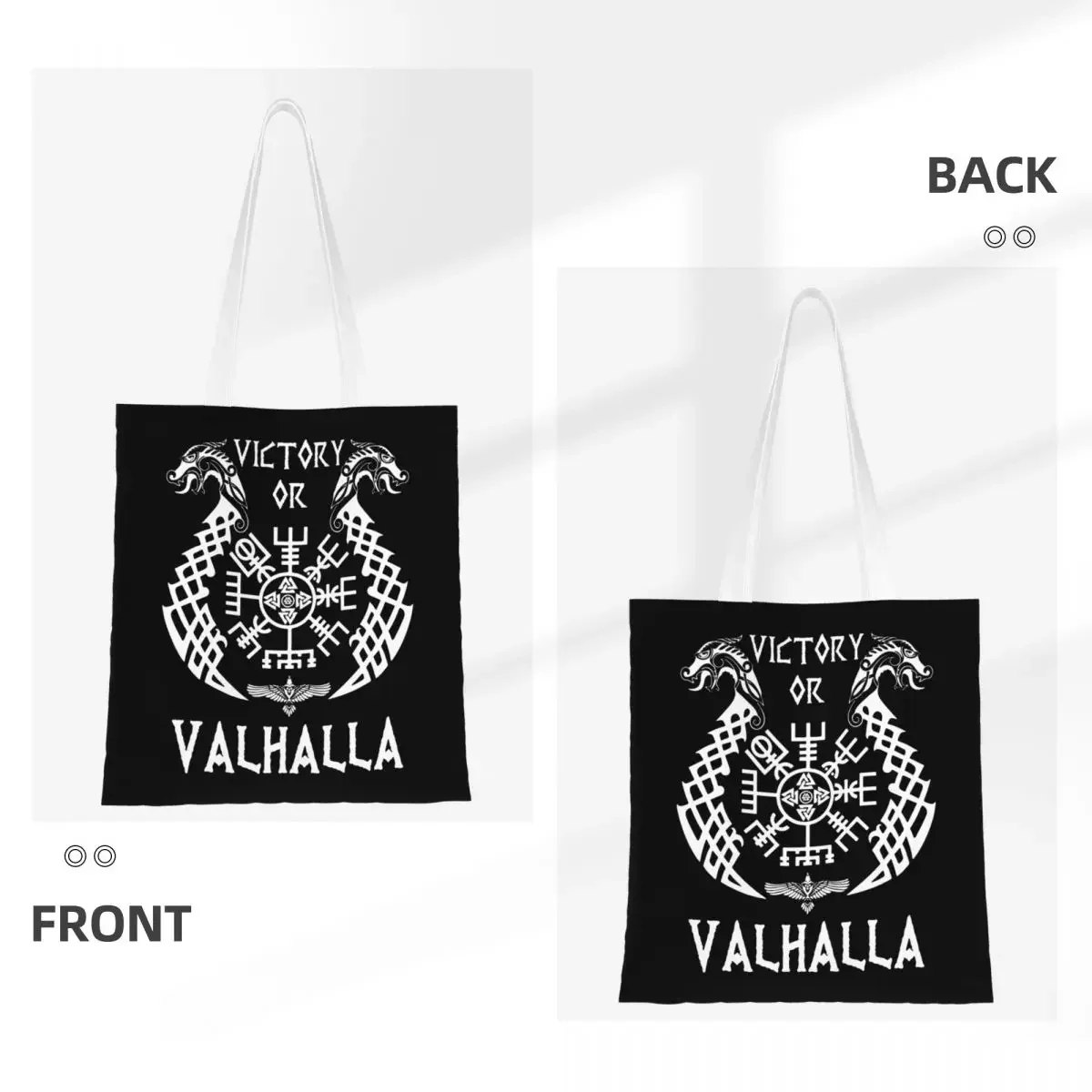 Victory Or Valhalla Canvas Tote Bag Aesthetic Large Capacity Casual Bag for Women Men