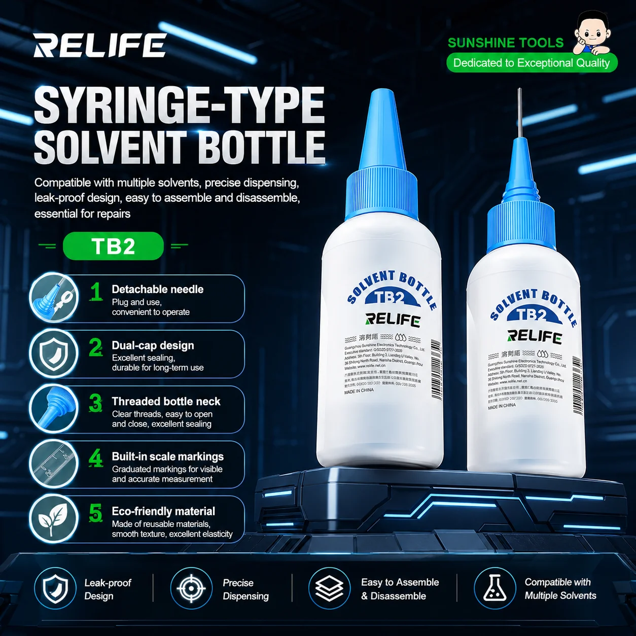 RELIFE TB2 Needle Tube Anti-static Solvent Bottle for Repair Alcohol Frame Removal Fluid Glue Removal Solvent Distribution Tool