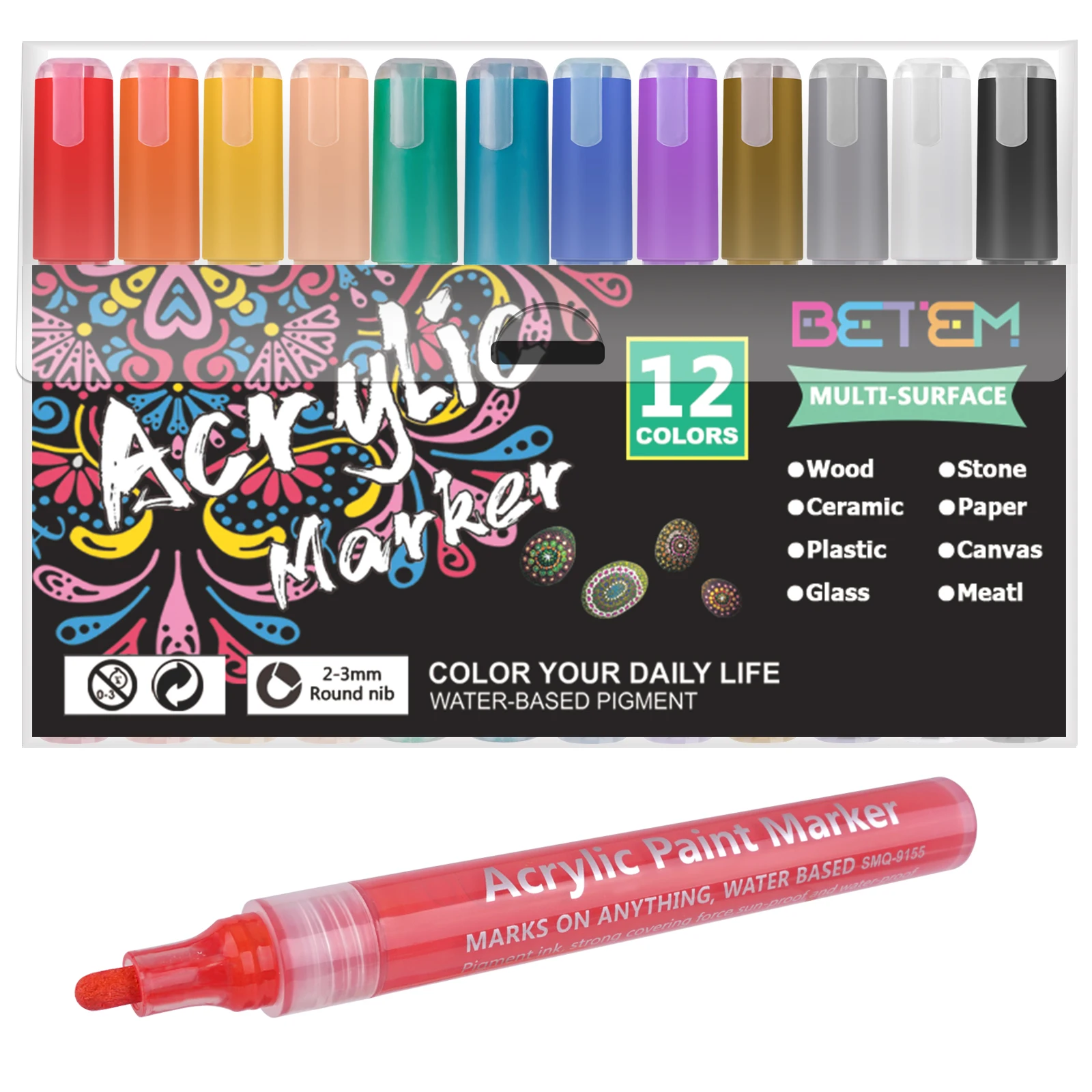 

Acrylic Paint Pens Paint markers for Manga , Stone, Ceramic, Glass, Wood, Canvas. Set of 12 Colors Highlighters for gifl