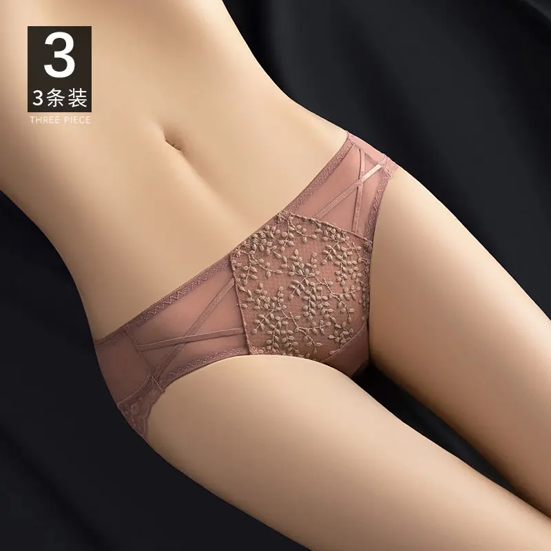 

Lace Underwear Women Thin Cotton Crotch Antibacterial Sexy Pants Seamless Quick Drying Breathable Panties low-waistline Shorts