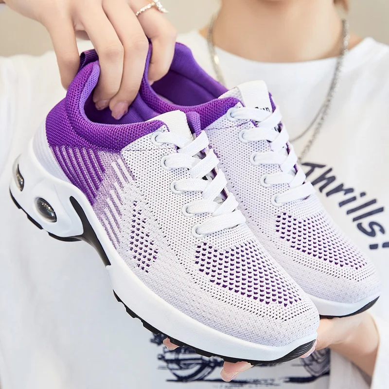 Women's Shoes Breathable Knit Walking Sneakers Comfortable Non-Slip Air Cushion Platform Casual Shoes