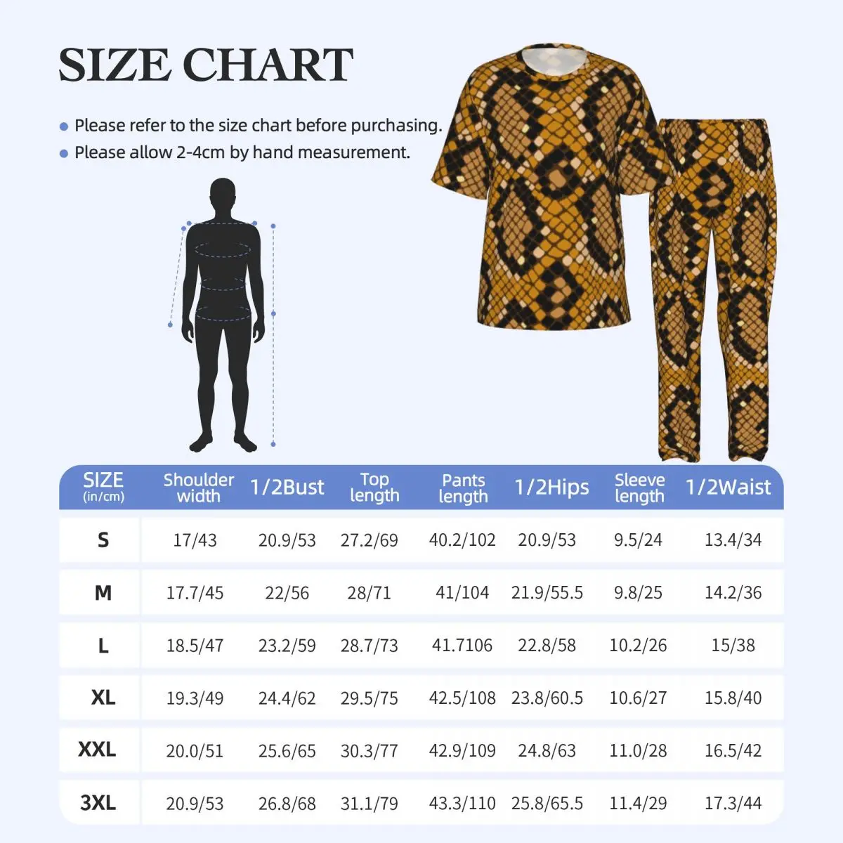 Men's short-sleeved pajamas two-piece trousers Crocodile Snake Skin Pattern home wear suit sleepwear view 6