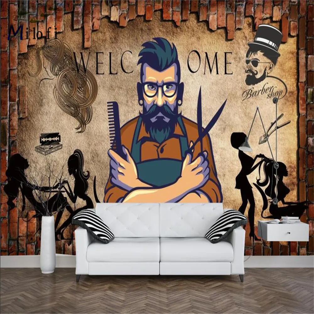 

milofi custom large vinyl 3D print fashion barber wallpaper mural decorative painting