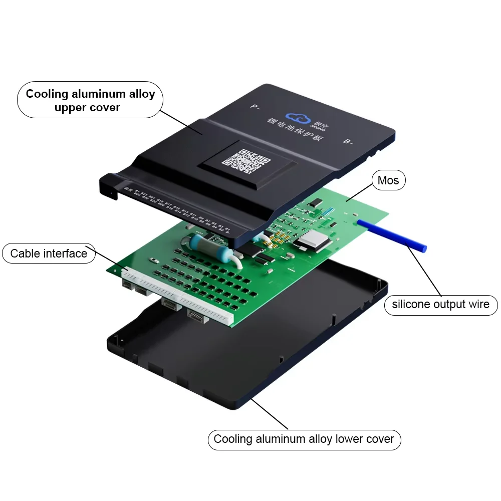 Ji Kong Smart BMS for 3S-8S Battery 200A 2A Active Balance with Built-in Bluetooth APP LCD for Li-ion/LiFePO4 12V 24V
