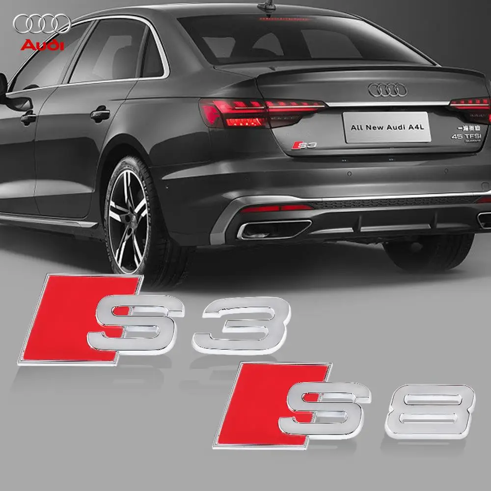 1Pc 3D ABS S3 S4 S5 S6 S7 S8 Numbers Letters Emblem for Audi S series Car Fender Trunk Rear Logo Sticker Chrome Silver Hub Cap