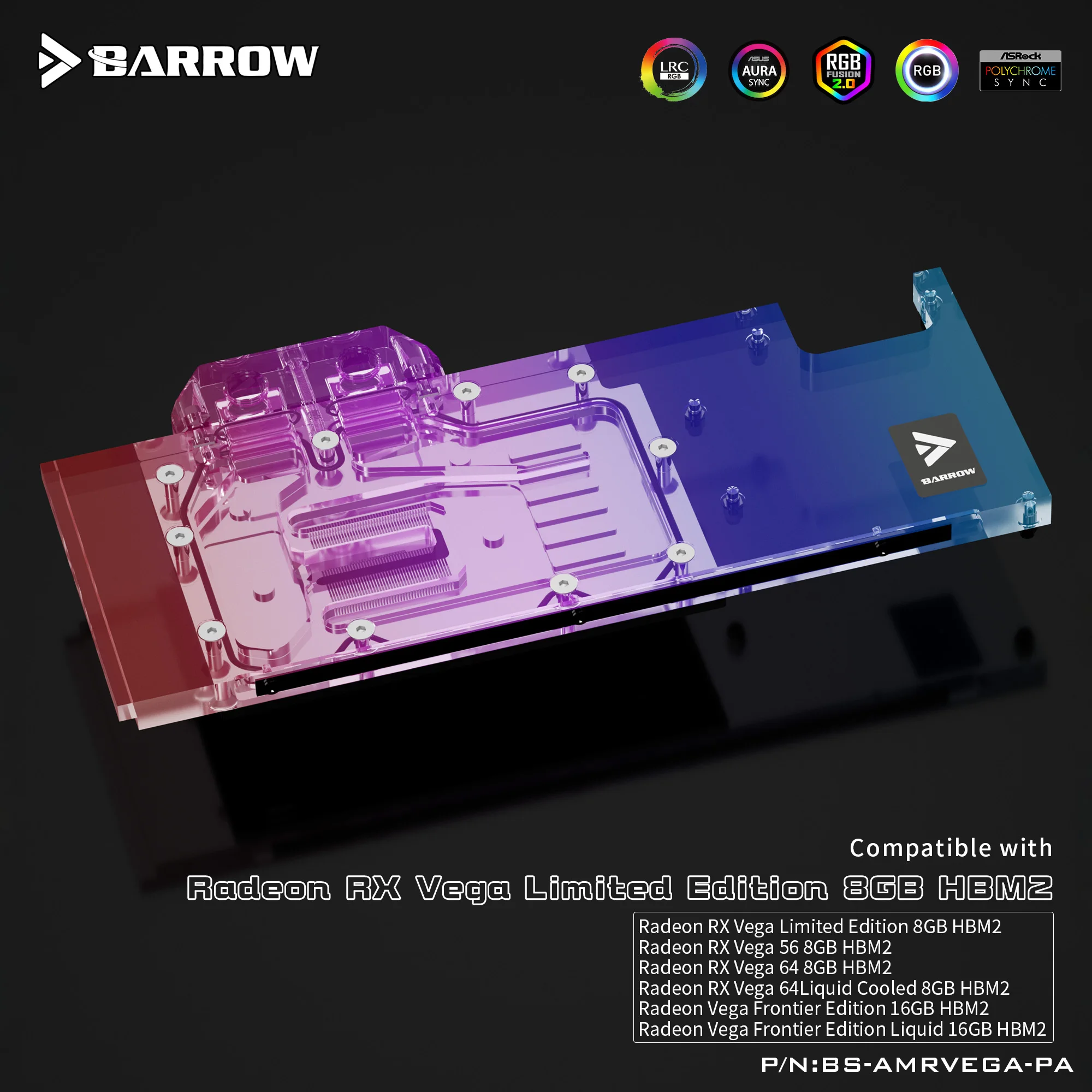 Imagem -05 - Barrow-bloco de Placa Gráfica de Capa Completa Uso para Amd Radeon rx Vega 64 Versão Pública Vega 56 Frontier Gpu Radiator Copper Block