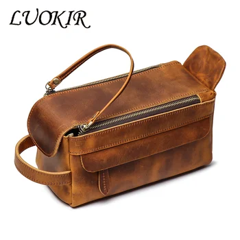 LUOKIR-Sac à Main Multifonctionnel en Cuir group pour Homme, Trousse de Maquillage Vintage, Grande Capacité, Elin, Cuir de Cheval, Trousse de Toilette