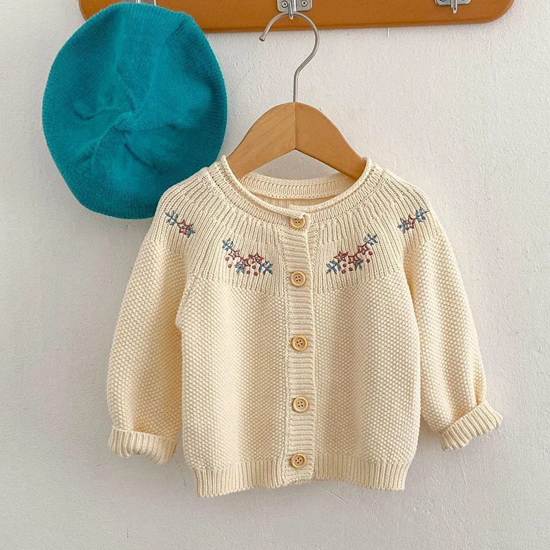 

Autumn Winter Infant Baby Girl Knitting Cardigan Flower Embroidery Toddler Baby Girls Sweater Coat Baby Girl Knitted Clothing