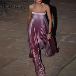 Women Elegant Big Hem One Shoulder Party Dress Show Style Pleated Gala Gowns Banquet New 2024 Gradient Tube Tops Evening Dress