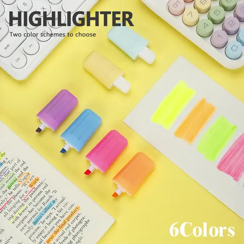 6 färger överstrykningspennor söt glassform macaronfärger icke-blödande för studier mötesanteckningar kontor skolmaterial brevpapper 8 best sales mini-överstrykningspennor - №2