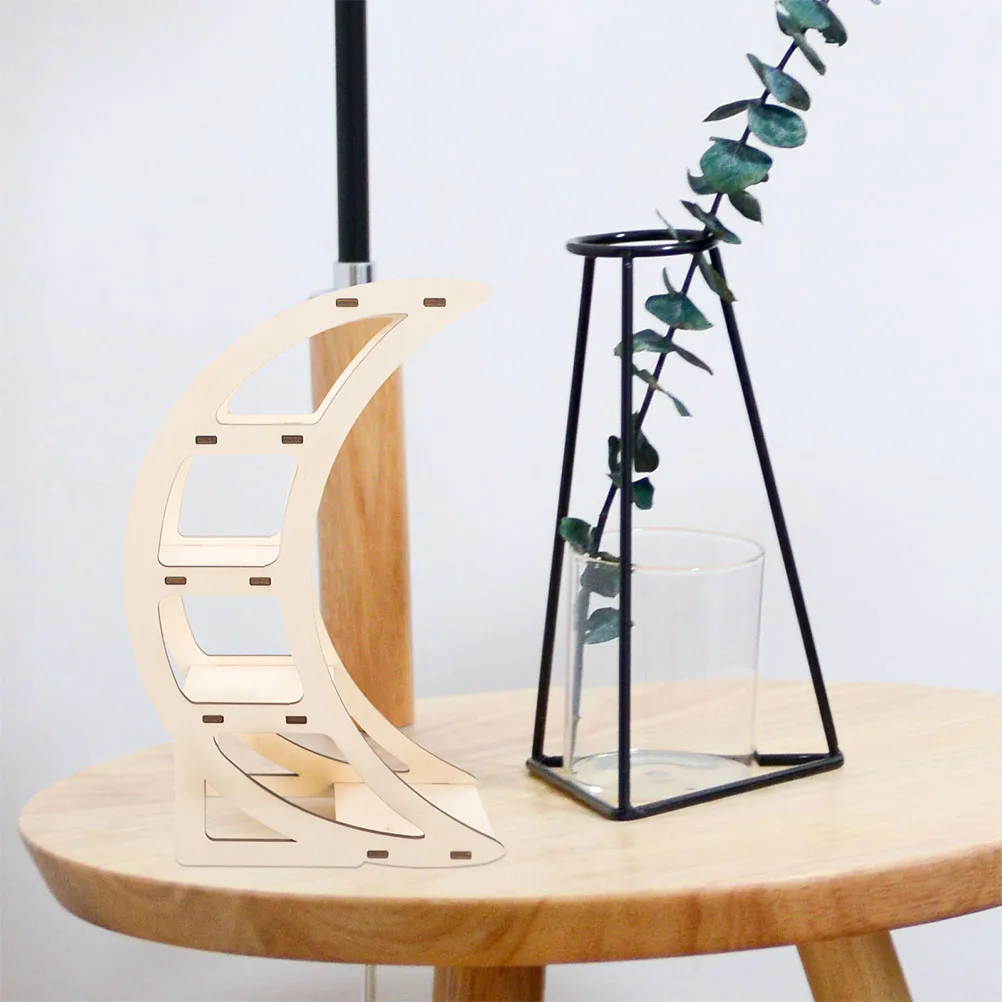 

2 Pcs Wooden Moon Shelf Decor Creative Storage Rack for Living Room Bedroom Office Desk Aesthetic Home Wooden Centerpieces