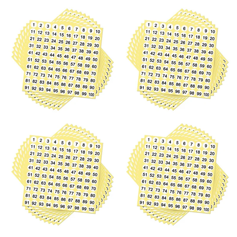 

400 листов этикеток с номерами, наклейки с номерами 1-100, круглые наклейки, 0,4 дюйма, маленькие самоклеящиеся номерные этикетки для офиса