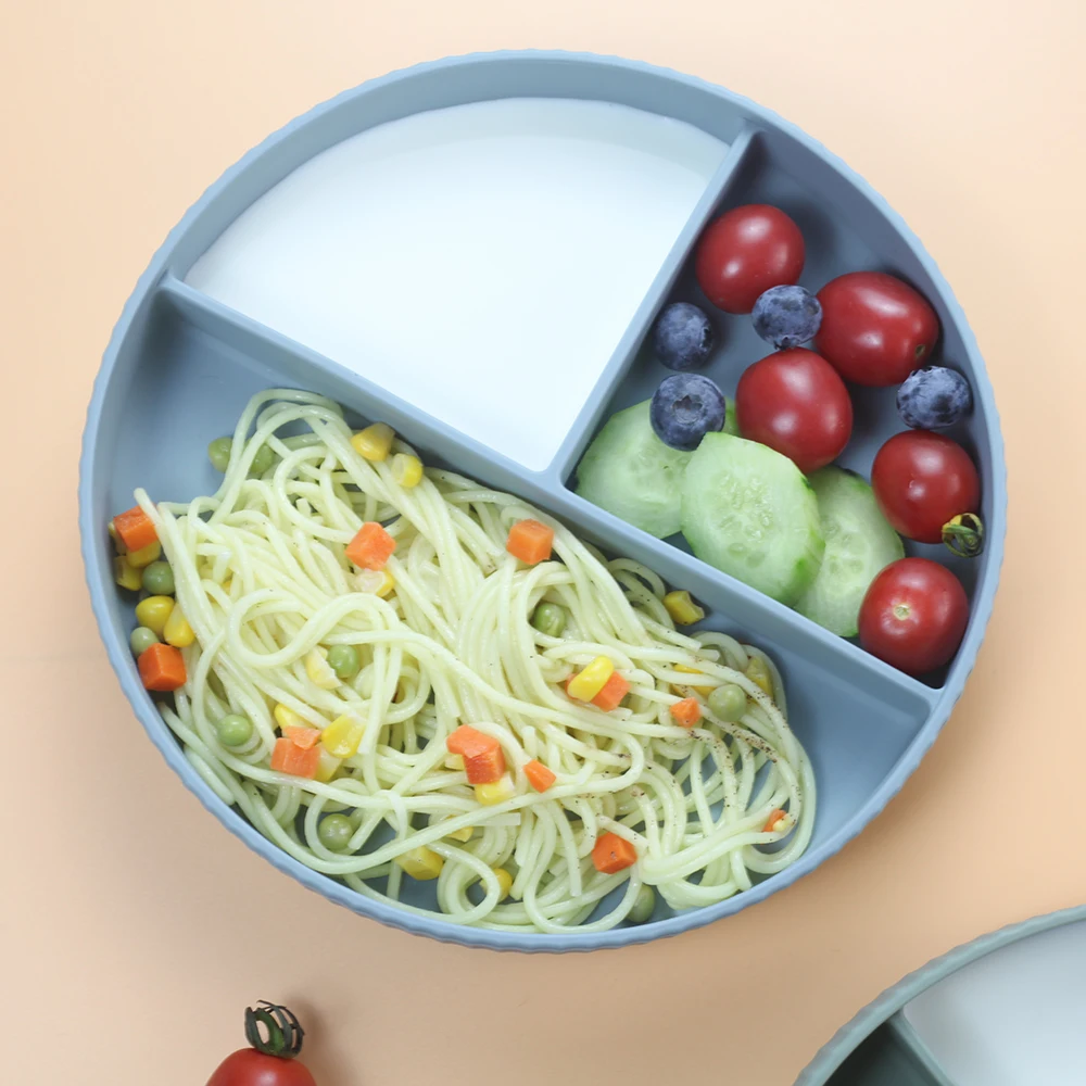 Silicone big capacity stripes suction plate silicone divided suction plate baby feeding suction plate