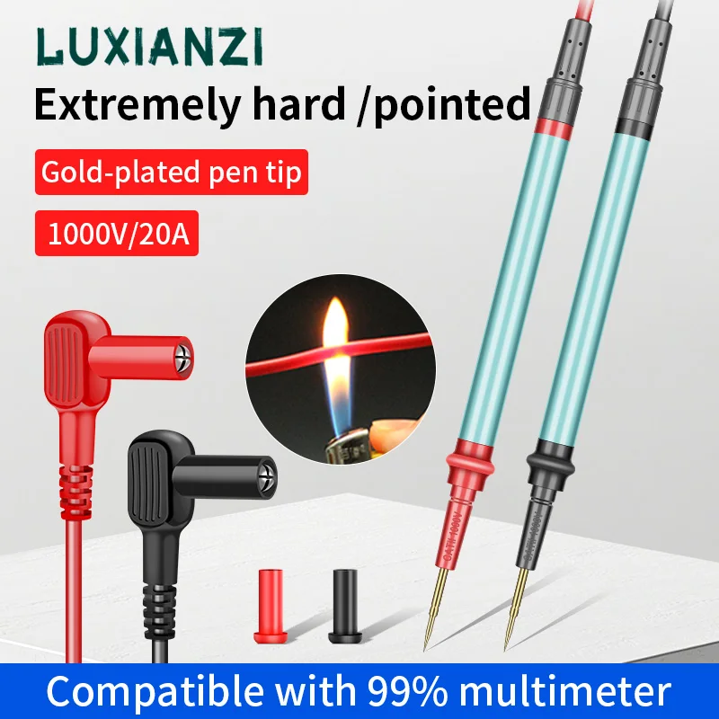 

LUXIANZI New Stainless steel Multimeter Pen Silicone Test Leads Set 0.3mm eplaceable Gold Plated Probe For Digital Multimeter