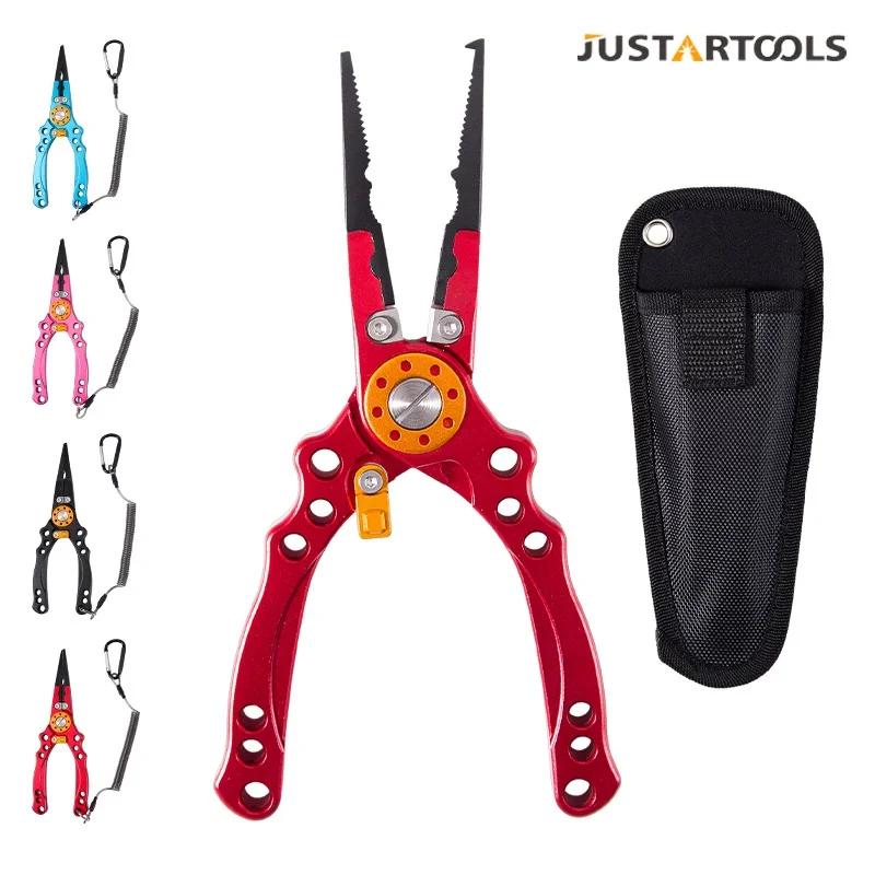 Aluminum Fishing Pliers, Fishing Multitool Hook Remover Braided Fishing Line Cutting and Split Ring with Coiled Lanyard
