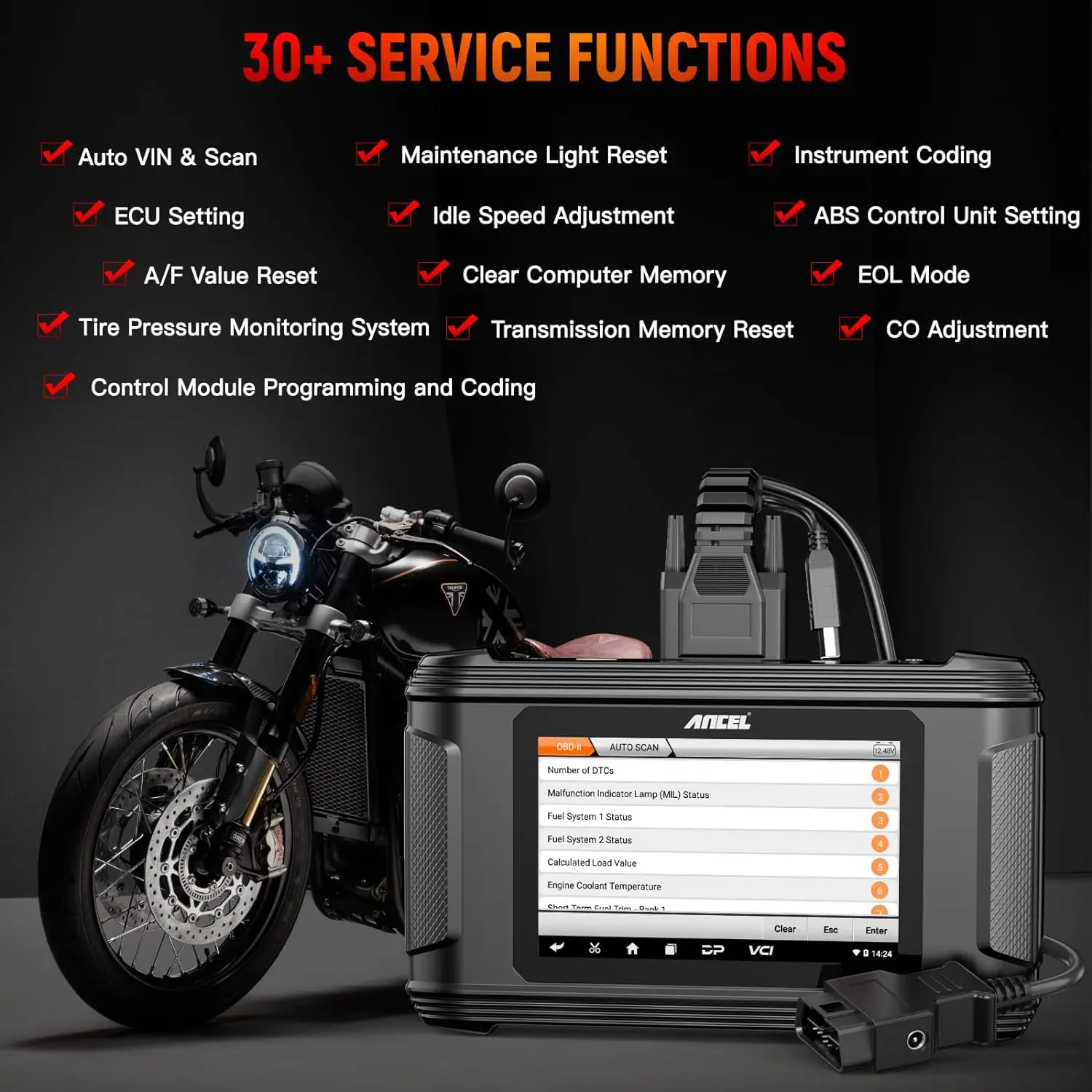 ANCEL MT500 PRO Motorcycle Diagnostic Tool Fits for Harley Yamaha Honda Kawasaki Suzuki Indian Polaris BRP Victory Motorbike