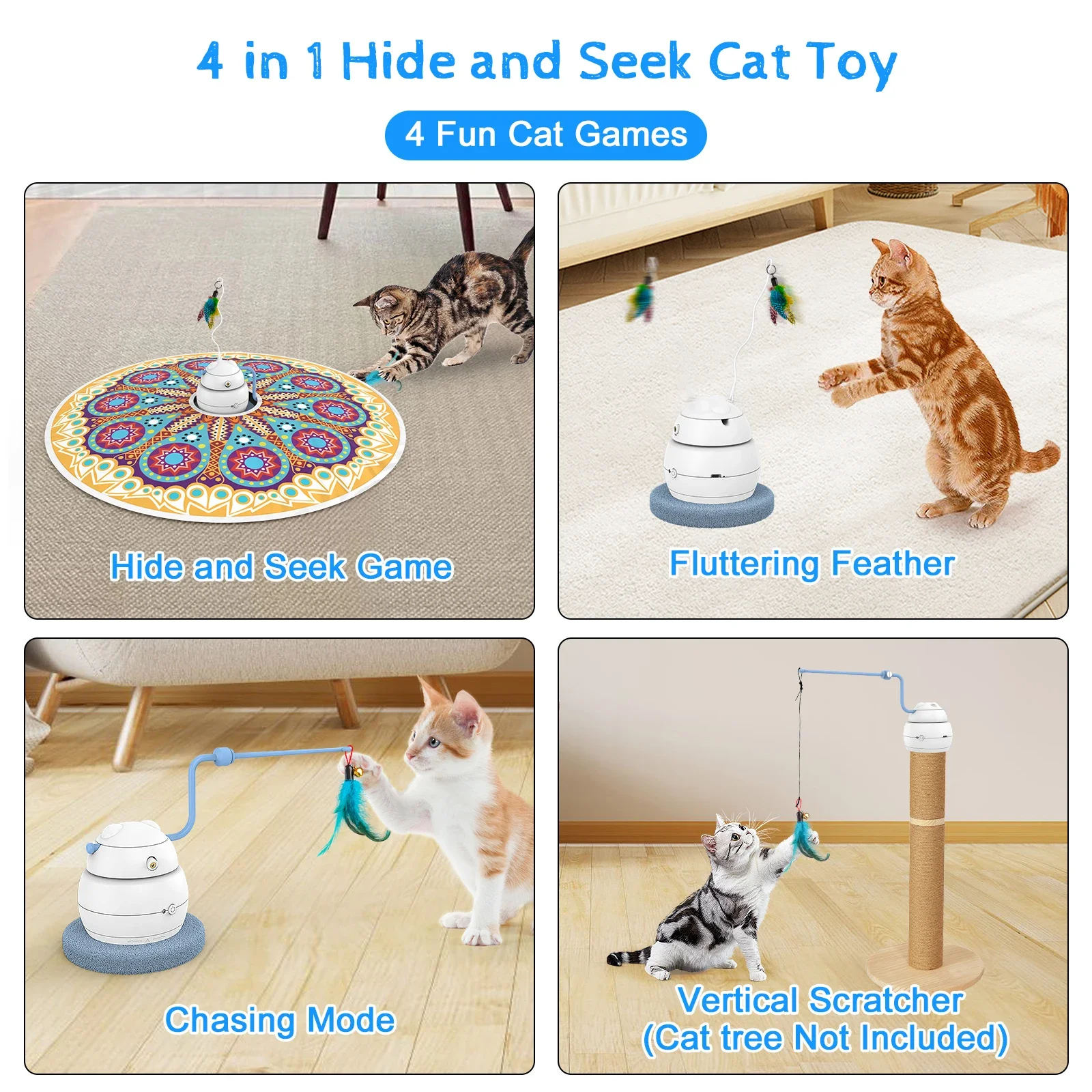 Electric Cat Toy USB Charging 360 Rotating Interactive Toy and Cat Feather Toys 4 in 1 Recharge Cat Exercise Toys Cats Supplies