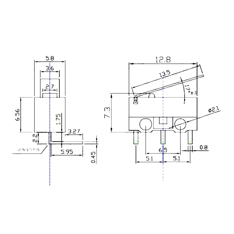 10Pcs 3Pins 90 Degree Curved Needle Left Curve Mouse Switch  Limit Switch Push Button Switch 1A 125V AC