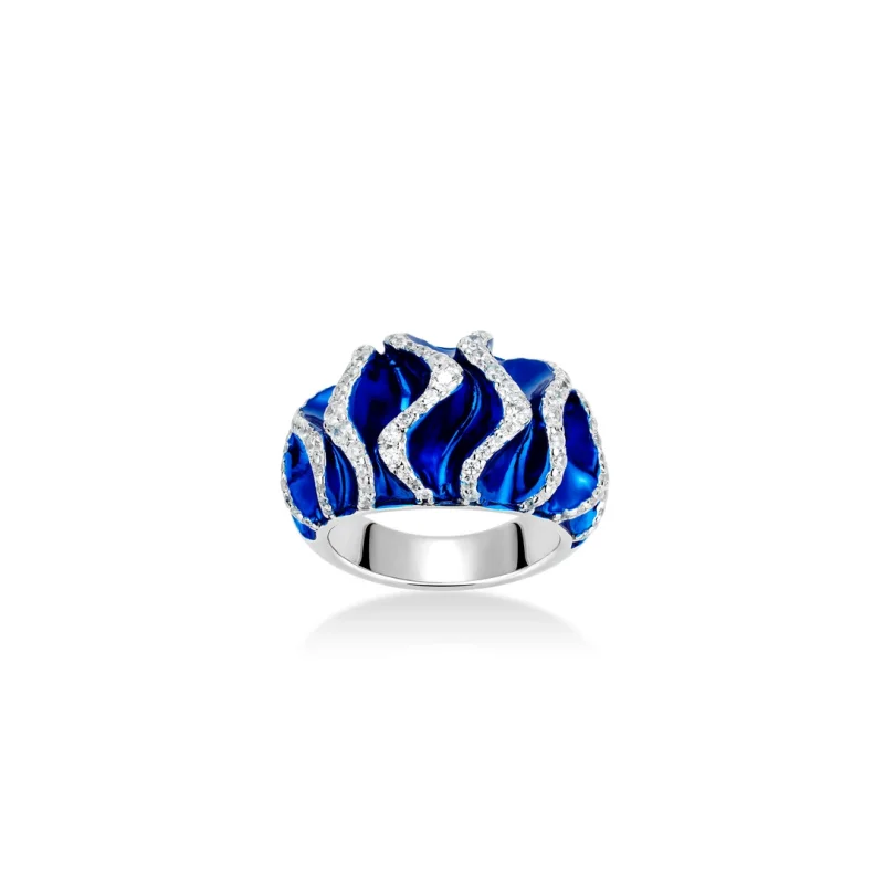 

BELLUX 925 Silver Gold Plated Synthetic Zircon Blue White Full Diamond Luxury Original Design Fine Ring