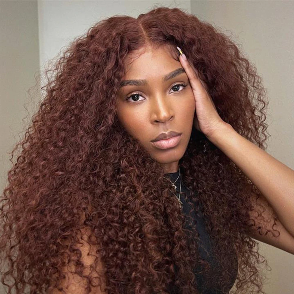 13x6 Chocolate Brown Kinky Curly Lace Front Wig HD Transparent Lace Frontal Wig Human Hair Pre plucked Colored Human Hair Wigs