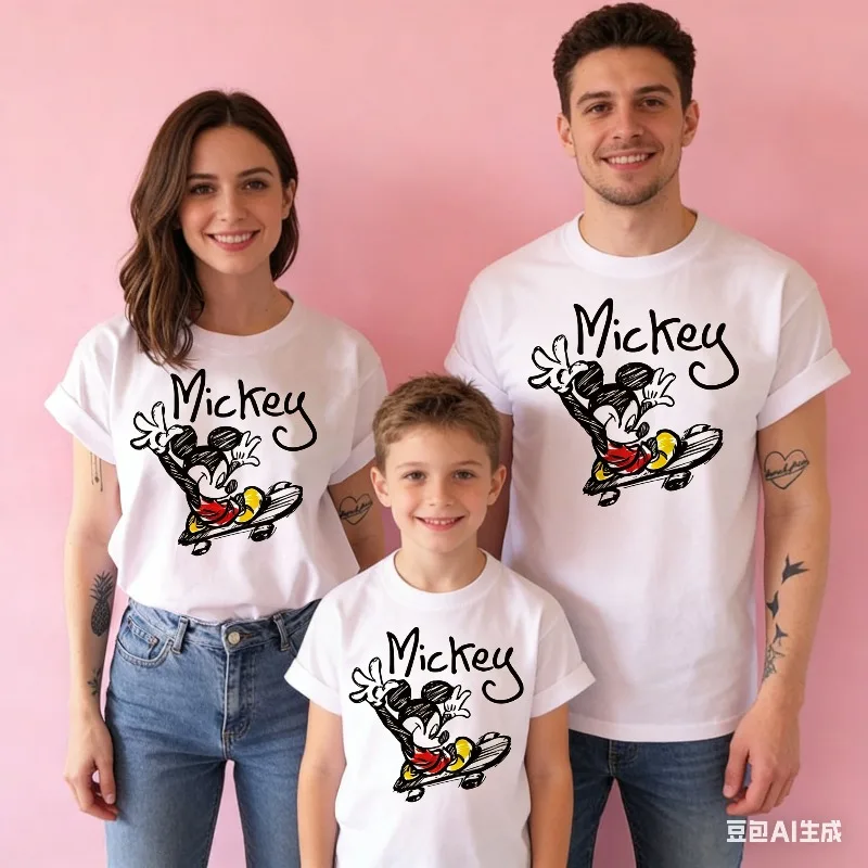 

2026 Fashion Cute Women's T-Shirt Fun Mickey Mouse T-Shirt Minnie Mouse Cartoon Casual Cotton Short-Sleeve Top Pure Cotton moto
